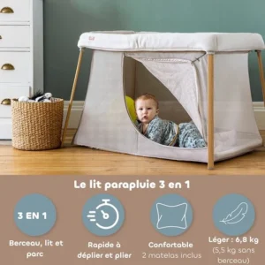 Lit Parapluie 3 en 1 Eazy Sleep Argile Gazelle - BEABA