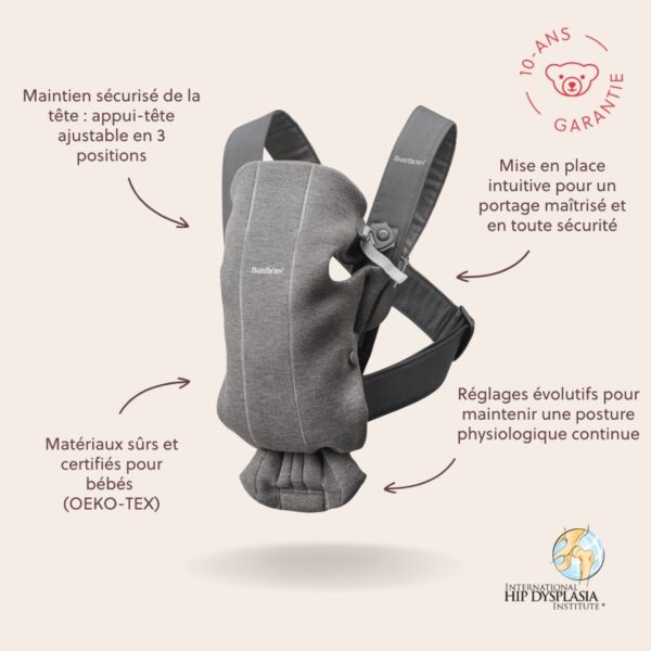 Porte bébé Mini jersey 3D gris foncé